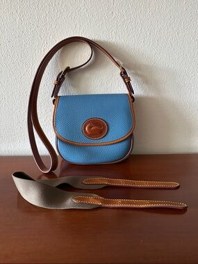 RARE Blue Dooney & Bourke All Weather Leather Petite Saddle Bag